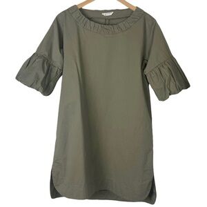 BIANCOGHIACCIO Olive Green Puff Sleeve A-Line Lagenlook Dress Med/ 44 Italian